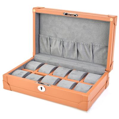 China Handmade Leather Case MDF Watch Case 10 Slots Leather Organizer Wooden Storage Organizer for Storage and Display Men and Women's Gift Watch Box for sale