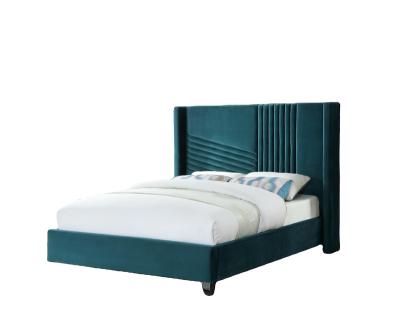 China Storage Customized Simple Luxury Bedroom Furniture Fabric Upholstered Bed Green Velvet Bed for sale