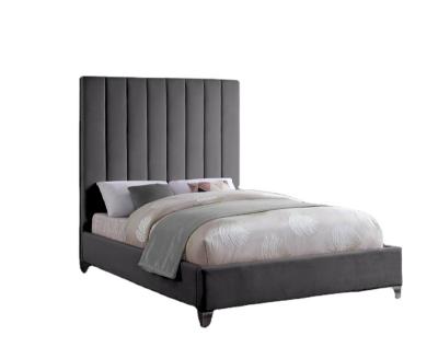 China Hot Wholesale High Quality Velvet Upholstered Storage Style Bed King High Headboard for sale