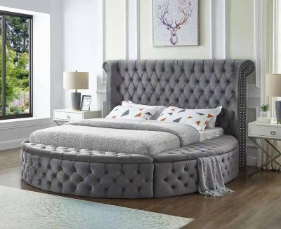 China New Luxury Round Fabric Storage Bed Modern Upholstered Tufted Button Storage Fast Delivery for sale