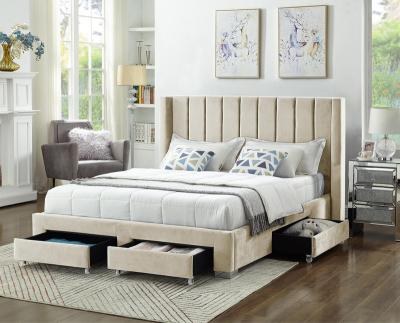 China Professional Upholstered Storage Furniture Velvet Pholster Storage Bed With Drawers for sale