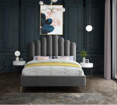 China New good quality bed furniture twin bed velvet upholstered gray storage low price for sale