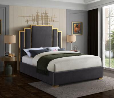 China Luxury High Quality Furniture Upholstered King Size Storage Bed Gold Steel Velvet for sale