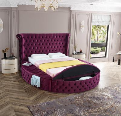 China New Luxury Round Fabric Bed Storage Fast Delivery Modern Upholstered Tufted Button for sale