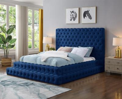 China Luxury good quality suade upholstered storage bed tufted button upholstery velvet bed for sale