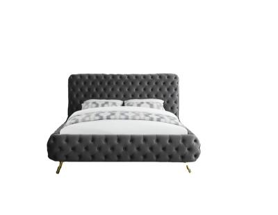 China Storage Supplier Professional High Quality King Upholstered Bed Tufted Button Velvet Gray Bed for sale