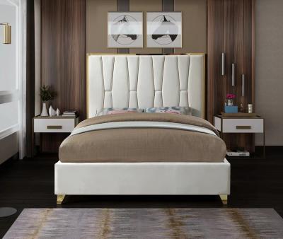 China Storage Competitive Price China Manufacture Luxury Beige Upholstered Golden Bed Bedrooms Furniture for sale