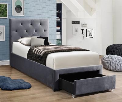 China Hot Selling Storage Product Manufacturer Supplier Tufted Gray Upholstered Button Storage Twin Bed Kids Bed for sale