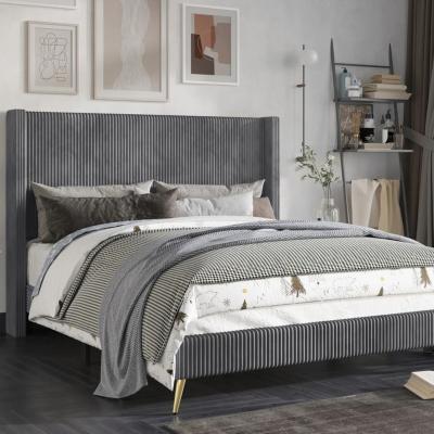 China Wholesale High Quality Modern Cheap Cushioned Upholstered Storage High Frame Bed Leather Upholstered Beds for sale