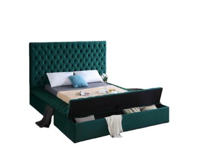 China Professional Storage Manufacturer Waterproof Beauty Storage Space Upholstered King Queen Size Bed Tufted Button for sale