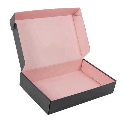 China Recycled Materials Personalized Logo Printed Clothing Packaging Boxes Pink Black Gift Folding Shipping Cardboard Custom Ads Printing For Apparel for sale