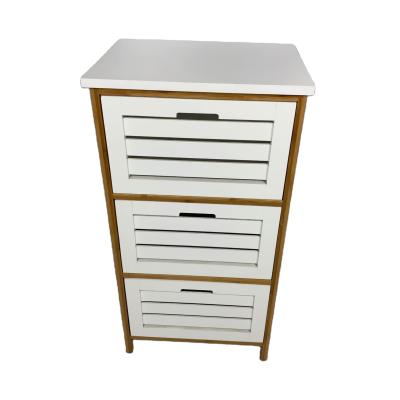 China Environmental Friendly White Painting Bamboo Framed Wooden Organizer Storage Bathroom Side Cabinet With 3 Drawers for sale