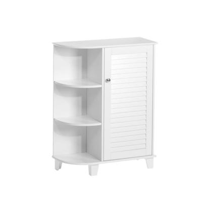 China Knocked Down Floor Wholesale Modern White Bathroom Simple Design Wooden Corner Cabinet With Side Shelf for sale