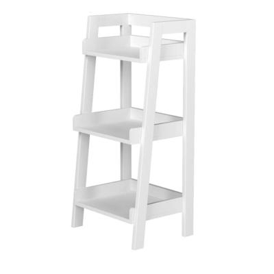 China 3-Tier Open Ladder Unit Ladder Shelf Bathroom Shelf Modern Living Space Saver White Wooden Shelving Unit for sale