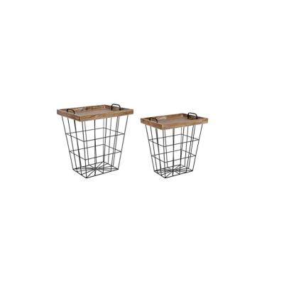 China (Other) Vintage Adjustable Wood And Metal Nesting Storage End Tables Removable Tray Basket for sale