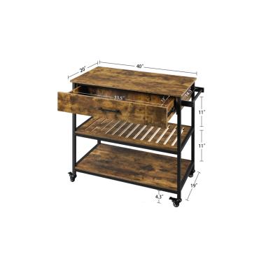 China Knocked Down Modern Style Kitchen Island Rolling Cart Wooden Cart With Solid Wood Top for sale