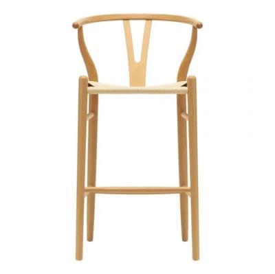 China High Legs Cushion Seat Wishbone Solid Wood Bar Stool Counter Modern Wholesale Nordic Armrest Y Stool for sale