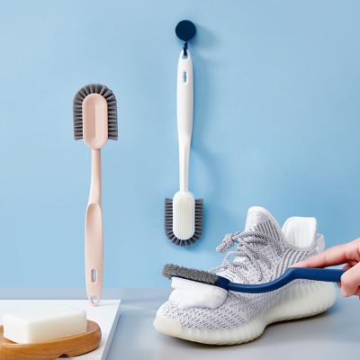 China Shoe Cleaning U Shaped Long Handle 2 Sided Plastic Shoe Cleaning Brush Horse Hair for sale