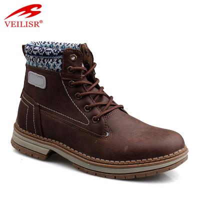 China Anti-slippery Outdoor Faux Leather Upper Fashion Shoes Winter Men's Mid Top Boots for sale