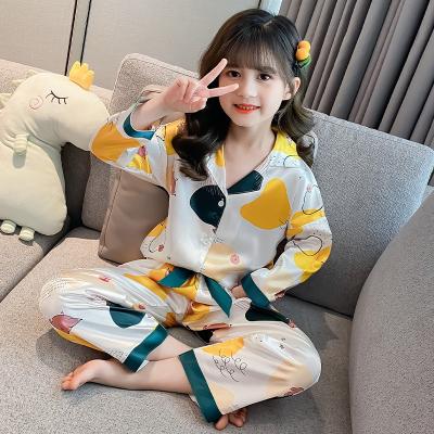 China 2021 New Breathable Homewear Loungewear Pajamas Girl's Silk Sleepwear Children's Pajamas Pillama Pijama De Seda Satin Nightgowns 2 Piece Set for sale