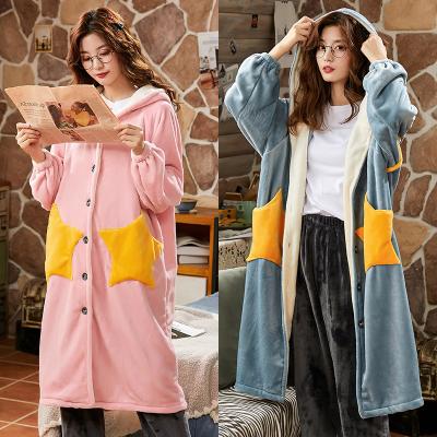 China Coral Fleece Fleece Thermal Cartoon Sleepwear Pink Pajamas Bathrobe Robe Longue Winter Plush Pajamas Pijama Invierno Bathrobe For Women for sale