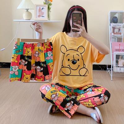 China Piyama QUICK DRY Daster 3 Women Matching Pajamas Pijama Baratos PC Pajama Set Cartoon Sleepwear Three Piece ShortSleeve Panties Pajamas Woman Long for sale