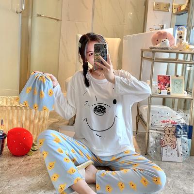 China Korea QUICK DRY Two Piece Sleepwear Sets Pijamas Dama Piyama Mujer 2 PC Pajamas Cute Cartoon Pajamas Set Long Panty Night Wears For Ladies for sale