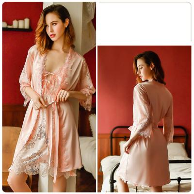 China Lady Pijama Lace Pillama De Mujer Satin Pajama Woman Night One Piece Sleepwear Luxury Silk Robe Bodysuit QUICK DRY Pajamas for sale