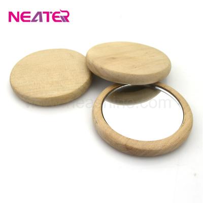 China Eco-Friendly Pocket Mirror Single Side Pocket Around Natural Wood Compact 1X Mirror for sale