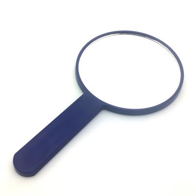 China Dark Blue Round Hand Held Mirror Color Magnifying Cosmetic Custom Hand Mirror for sale