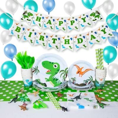 China Brithday Party Dinosaur Theme Party Supplies Set for 20 Guests with Plates, Balloons, Napkins, Tablecover, Cups, Birthday Banner for sale