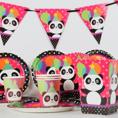 China YOT Cartoon Panda Party Supplies Paper Plate Banner Popcorn Box Paper Baby Shower Tableware Paper Kids Birthday Decorations for sale