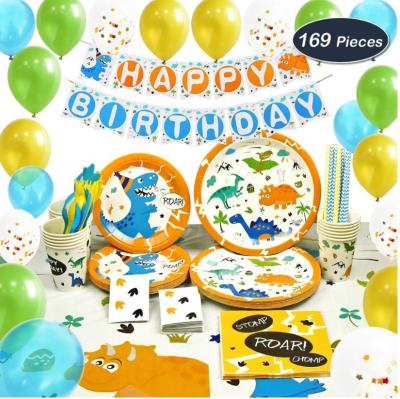 China Dinosaur Party Paper Supplies Plates Cups Napkins Balloons Tablecloth Happy Birthday Banner Kids Dinosaur Birthday Party for sale