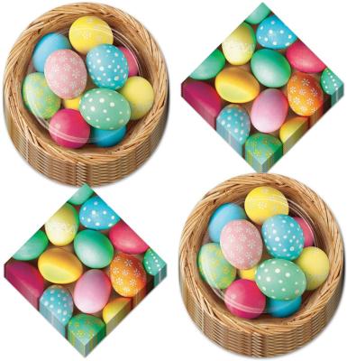 China Easter Paper Party Supplies Colorful Basket Pattern Paper Easter Egg Dishes and Dessert Dishes Drink Napkins for sale