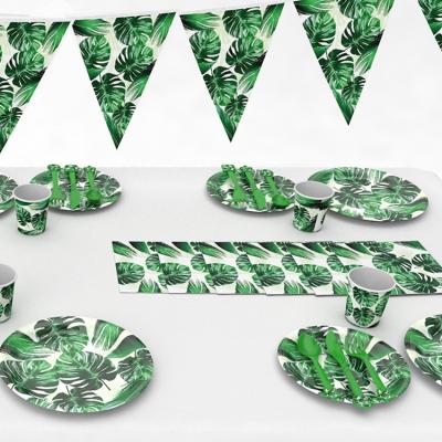 China Disposable Hawaii Party Decor YOT Dishes Tropical Palm Leaves Summer Paper Birthday Wedding Tableware Event Supplies for sale