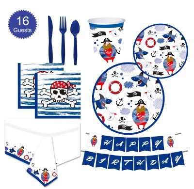 China 300gm White Panel Pirate Theme Party Supplies Serving 16 Dinnerware Set, 114 Pieces Perfect for Boys Birthday and First Birthday for sale