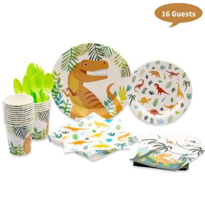 China Disposable Tableware Dinosaur Theme Party Paper Plate/Paper Cup/Napkin For Baby Shower Kids Birthday Party Supplies for sale