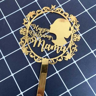 China Acrylic Happy Cake Top Gold Mothers Day Flags Cake Topper For Mum Mother Birthday Celebration Decoration Party Supplies Custom Size for sale