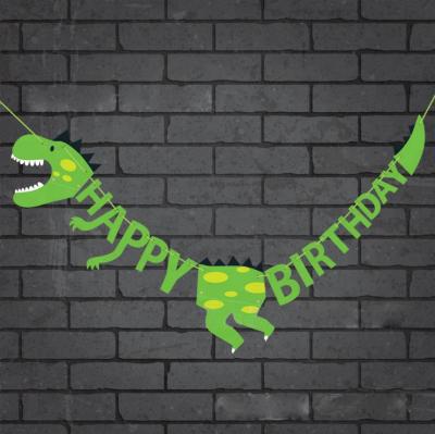 China Brithday Party Dinosaur Happy Birthday Banner Party Supplies Decorations - Dino Jungle Jurassic Garland-Green for sale