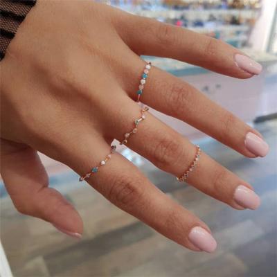 China Casual 4 PCs Gold Plated Geometry Crystal Ring Set Ring Women Jewelry Round Simple for sale