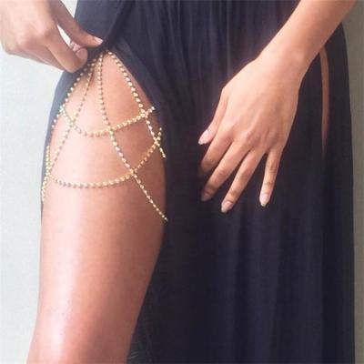 China Crystal Body Thigh Chain Shiny Women Rhinestone Body Jewelry Casual Leg Thigh Chain for sale