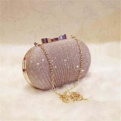 China Fashionable ladies even clutch bag women bags wedding shiny handbags metal chain bridal shoulder bag for sale