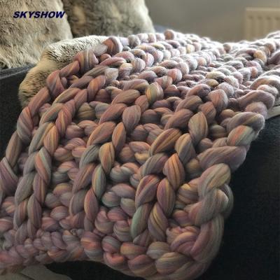 China PASSIONATE Customized Rainbow Hand Knitting Iceland Chunky Yarn Oversized Blanket for sale