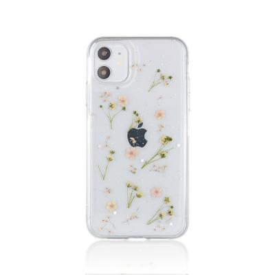 China Real Flower Mobile Phone Cover Resin Glitter Flower Mobile Phone Shockproof Custom Dry Case Back For iPhone Series for sale