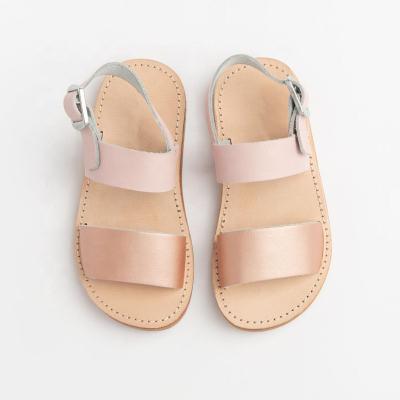 China Super Cute Round Flat T-Strap Leather Toddler Girl Toddler Girls Upper Kids Beach Sandals for sale