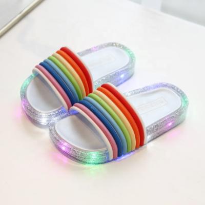 China Factory Direct Wholesale Anti-Slippery Light Up Children Led Slipper Rainbow Bedroom Summer Soft Bottom Slippers For Kids Girls for sale