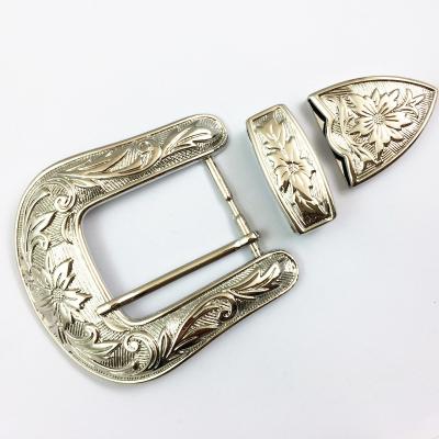 China 3pcs Buckle Set 40mm Inner Width 3 Piece Classic Western Belt Buckle Set Wholesale for sale