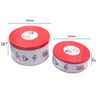 China Recyclable Metal Tin Box New Design Round Tin Round Shape Tin Box 2 Size Biscuit Cookie Set for sale