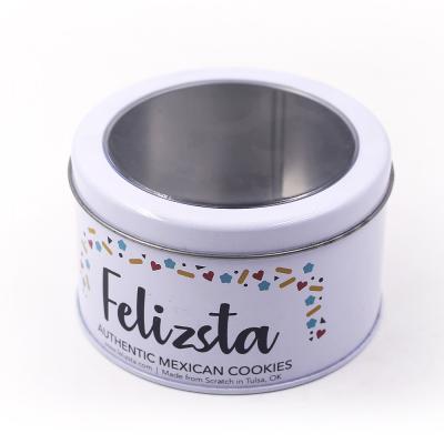 China Recyclable Round Shape Cookie Tin Box With PVC Window Custom Metal Cake Tin Box With Clear Window for sale