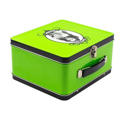 China Food Grade Recyclable Custom Printing Portable Metal Tin Lunch Box With Handle With Lock for sale